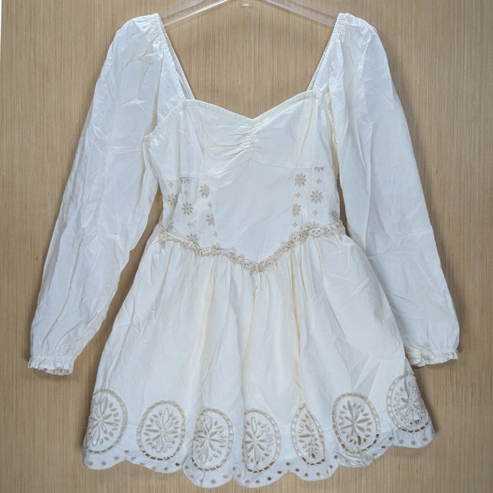 American‎ Eagle Mini Dress Embroidered Eyelet Boho Cottage Fairy Women's XS